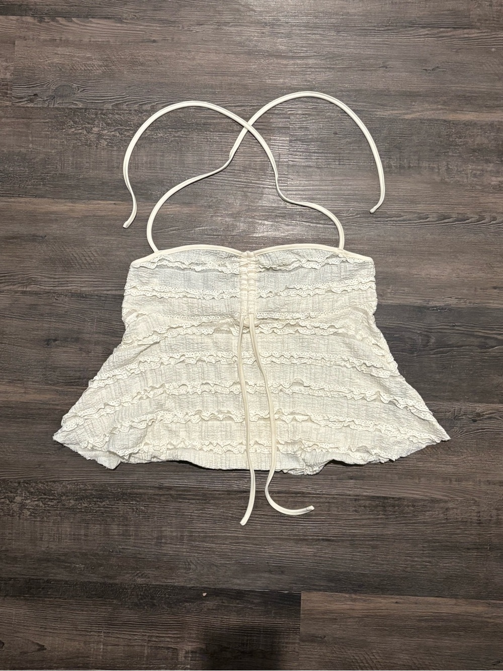 SHEIN Cream Smocked Ruffle Halter Camisole
